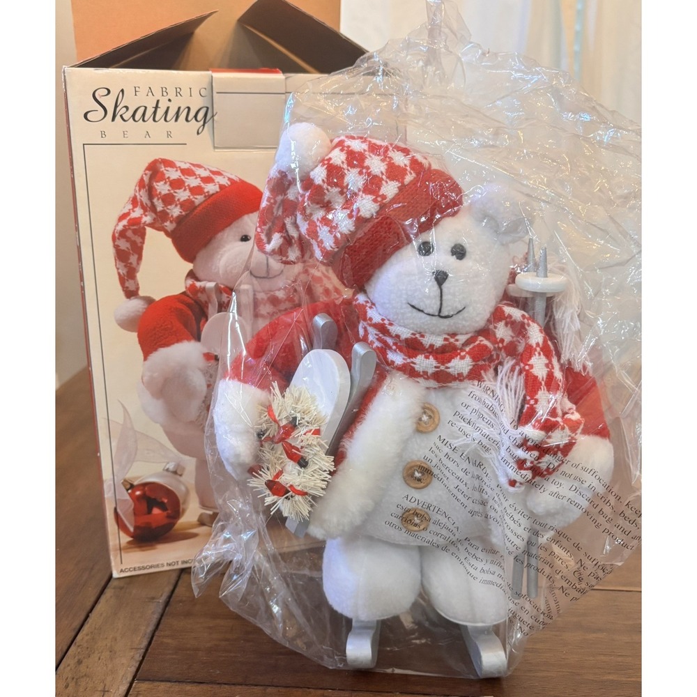 Vintage Costco "Fabric Skating Bear" Winter Polar Bear Standing Figure 12"